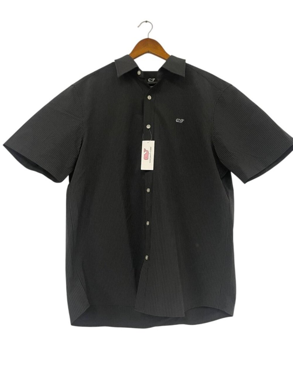 Vineyard Vines SS Perf Seersucker Whale Shirt Mens Large Jet Black 1W01316 NWT
